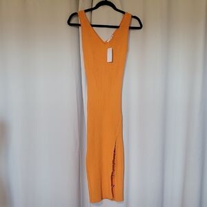 NWT House Of Harlow 1960 Flame Orange Bodycon Ribbed Dress